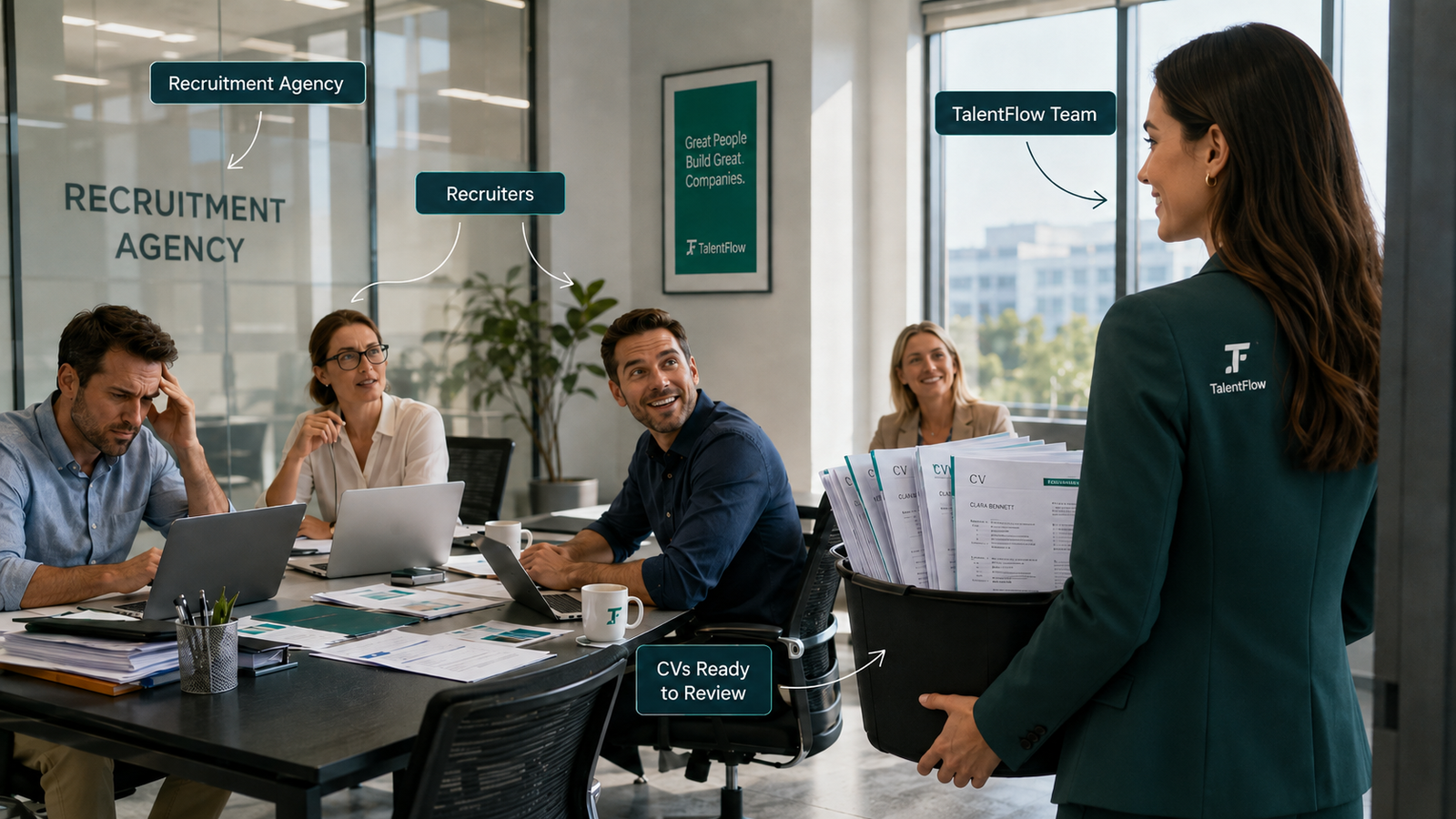 Sourcerade delivering ready-to-review CVs to a recruitment agency team